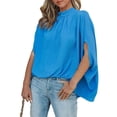 thumbnail image 1 of Camiseta holgada de verano para mujer de media manga en azul lago con cuello alto - XXL, 1 of 6