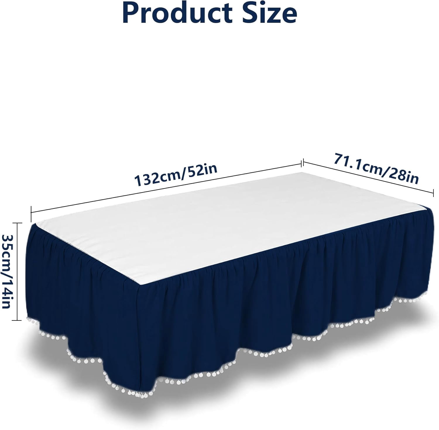 Ruffled Crib Skirt with Pompoms:Crib Bed Skirt with 14" Drop,Mini Crib Bedding Toddler Skirt,Baby Crib Accessories for Baby Boys Girls,28" X 52" (Dark Blue)