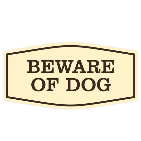 Fancy Beware of Dog Sign (Ivory/Brown) - Medium
