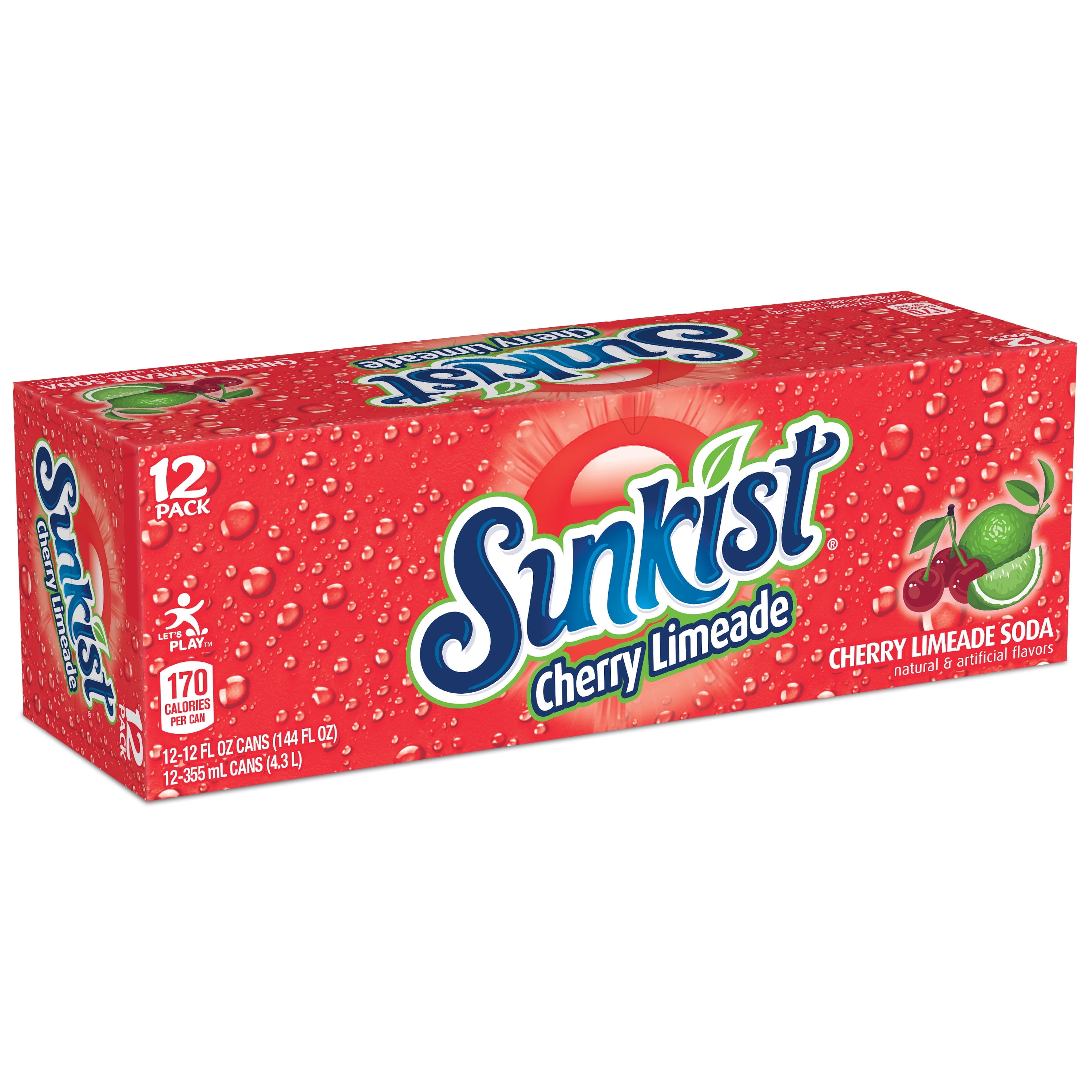 Sunkist Caffeine Free Cherry Limeade Soda Pop, 12 fl oz, 12 Pack Cans