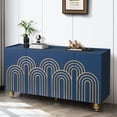 thumbnail image 2 of Modern Fluted Sideboard Buffet with Storage, Curve Element with Strict Lines, 4 Doors Storage Cabinet with Adjustable Shelves for Kitchen, Dining Room, Living Room (Navy Blue), 2 of 7