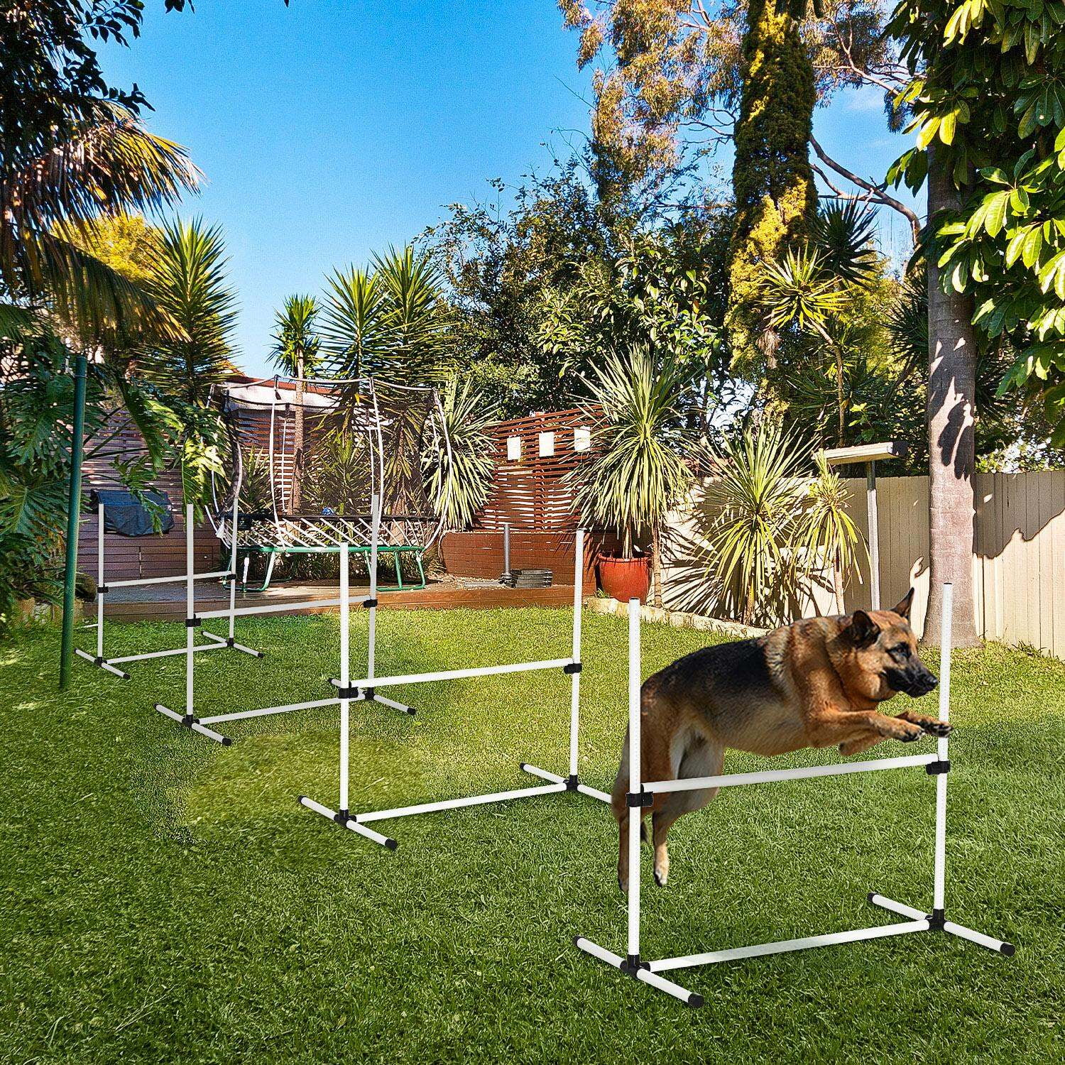 Orthopedic Dog Bed, PawHut 4 Piece Dog Agility Training Equipment for Dog Agility Course with Adjustable Height Jump Bars, Included Carry Bag, & Displacing Top Bar, White, White Dog Bed,Cat Bed