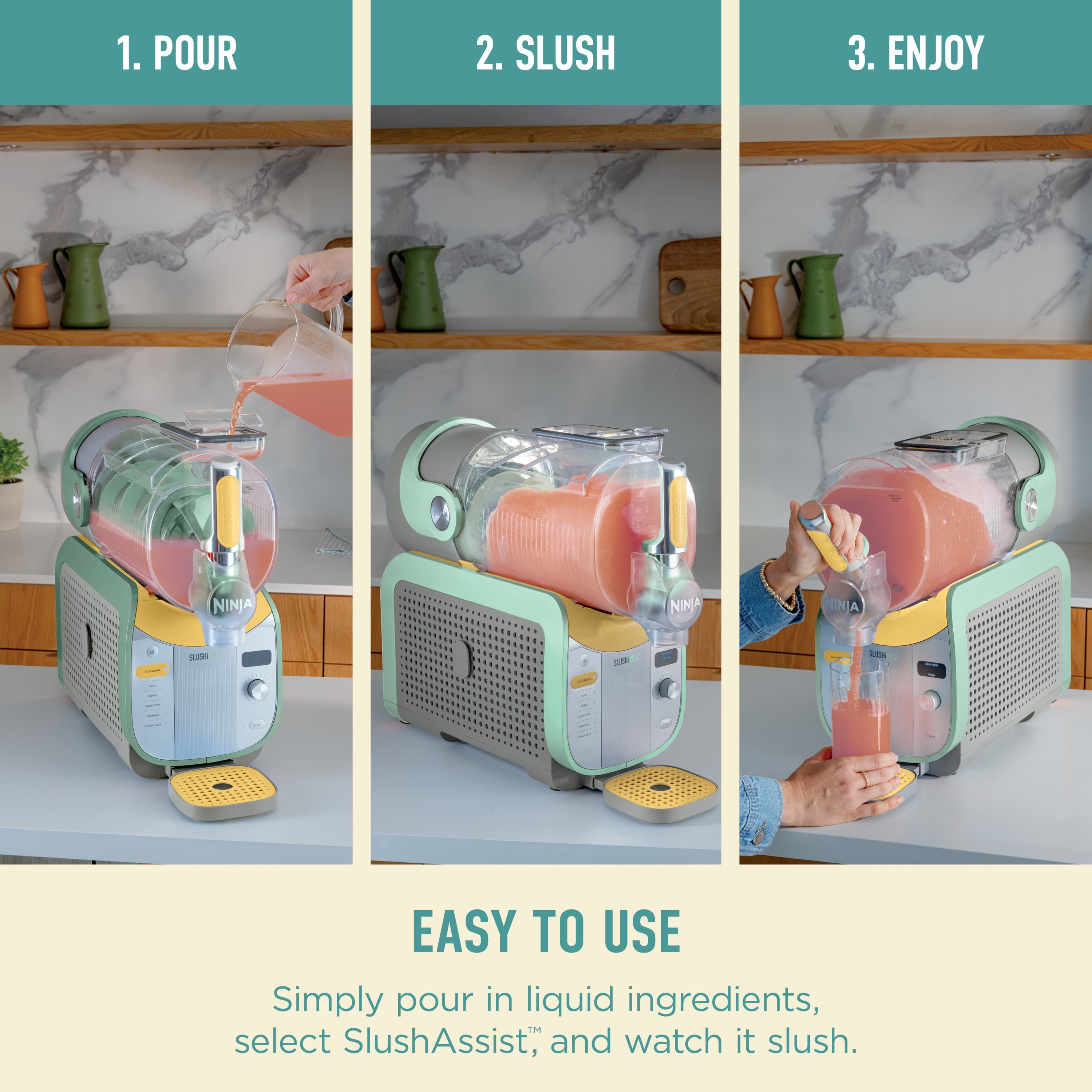 Ninja SLUSHi Max 150-Oz Frozen Drink Machine with SlushAssist Technology, 6 Presets, Dishwasher Safe, Party-Sized, Slushy Maker, FS605IV Lemon/Mint