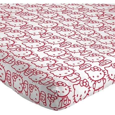 Hello Kitty Full Size Sheet Set - Super Soft 4 Piece Kawaii Bedding Set - Red & White Microfiber Sheets with Reversible Pillow Covers