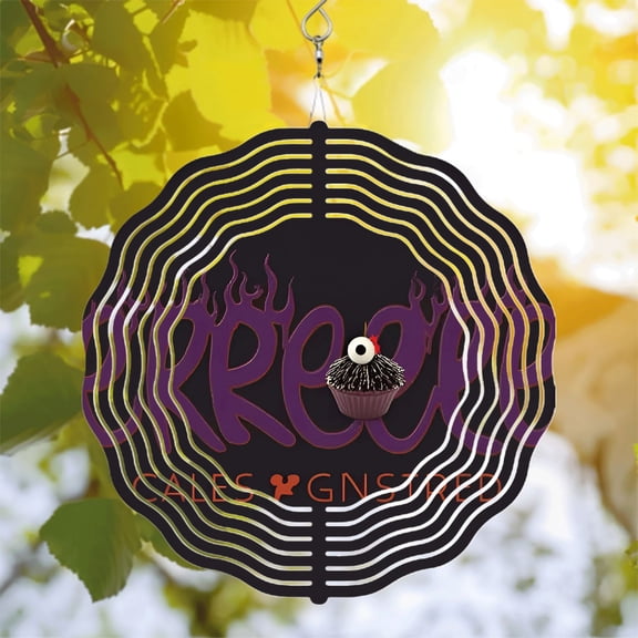 Metal Hanging Wind Spinners with Hypnotic Purple & White Waves Flame - Embellished ' Creep ' Design Perfect for Yard & Garden Decor
