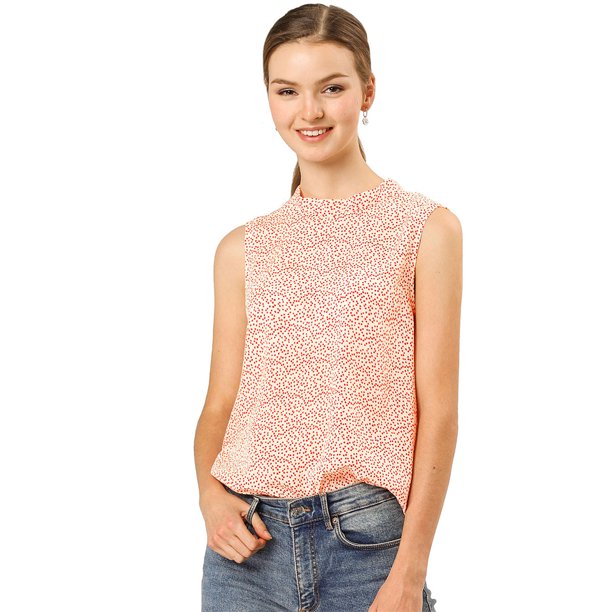 Allegra K Blusa Top Sin Mangas Cuello Alto Estampado De Corazones Para Mujer Rojo S