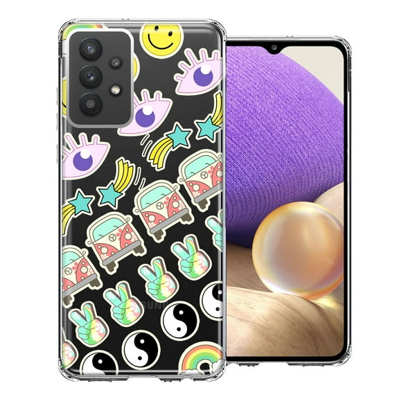 MUNDAZE For Samsung Galaxy A32 70's Yin Yang Hippie Happy Peace Stars Design Double Layer Phone Case Cover