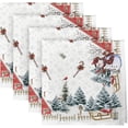 thumbnail image 1 of Horaldaily Mantel de Navidad de 59.8 x 83.9 in, diseño de casa de muñeco de nieve de invierno, árboles de Navidad, color rojo, lavable, para decoración de fiesta, picnic y cena, 1 of 4