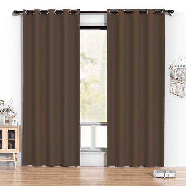 Cortinas Blackout Marrones 52 x 84 Pulgadas, Juego de Cortinas Térmicas Aisladas Negras de 2 Paneles, Cortinas Que Reducen el Ruido y Oscurecen la Habitación para Recámara, Sala de Estar, Protección