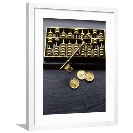Abacus Key  and Coins Framed Print Wall Art  By Howard 