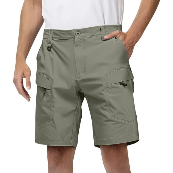 Men's Functional Tactical Shorts, Outdoor Multi-Pocket Work Shorts with Drawstring Waist & Durable Polyester ,Army Green L