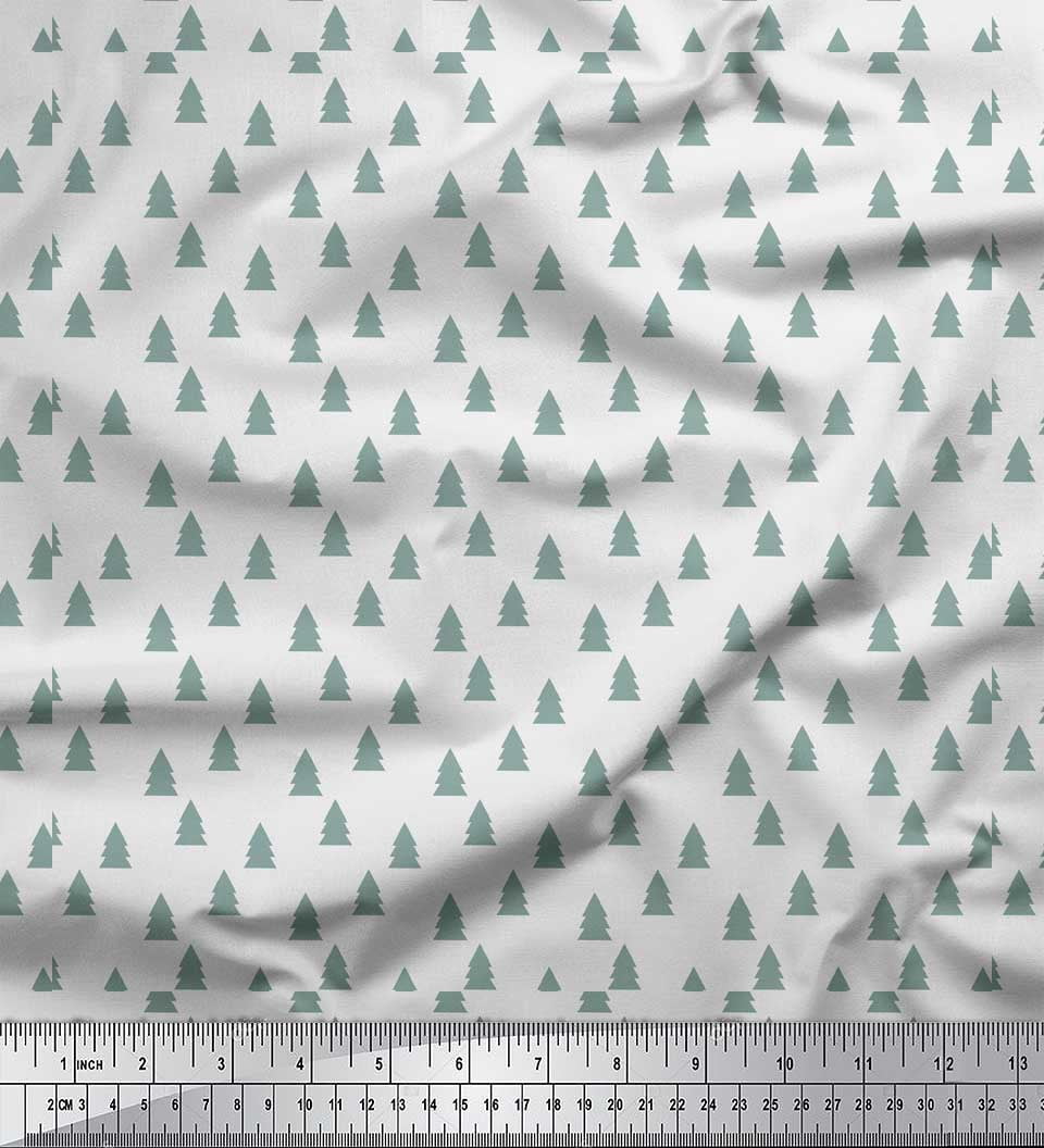 Soimoi White Viscose Chiffon Fabric Christmas Tree Printed Craft Fabric by the Yard 42 Inch Wide