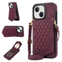 Allytech Wallet Case for iPhone 14 Plus 2022 Case with Card Holder, PU Leather RFID Blocking Design Stand Mirror Inner Case with Detachable Crossbody Strap for iPhone 14 Plus 5G 6.7", Red