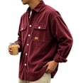 thumbnail image 7 of Men's Corduroy Shirt Jacket Casual Button Down Long Sleeve Shacket Outerwear Heavyweight Flannel Fall Coats with Chest Pockets Loose Fit Vintage Over-Shirt Top, 7 of 7