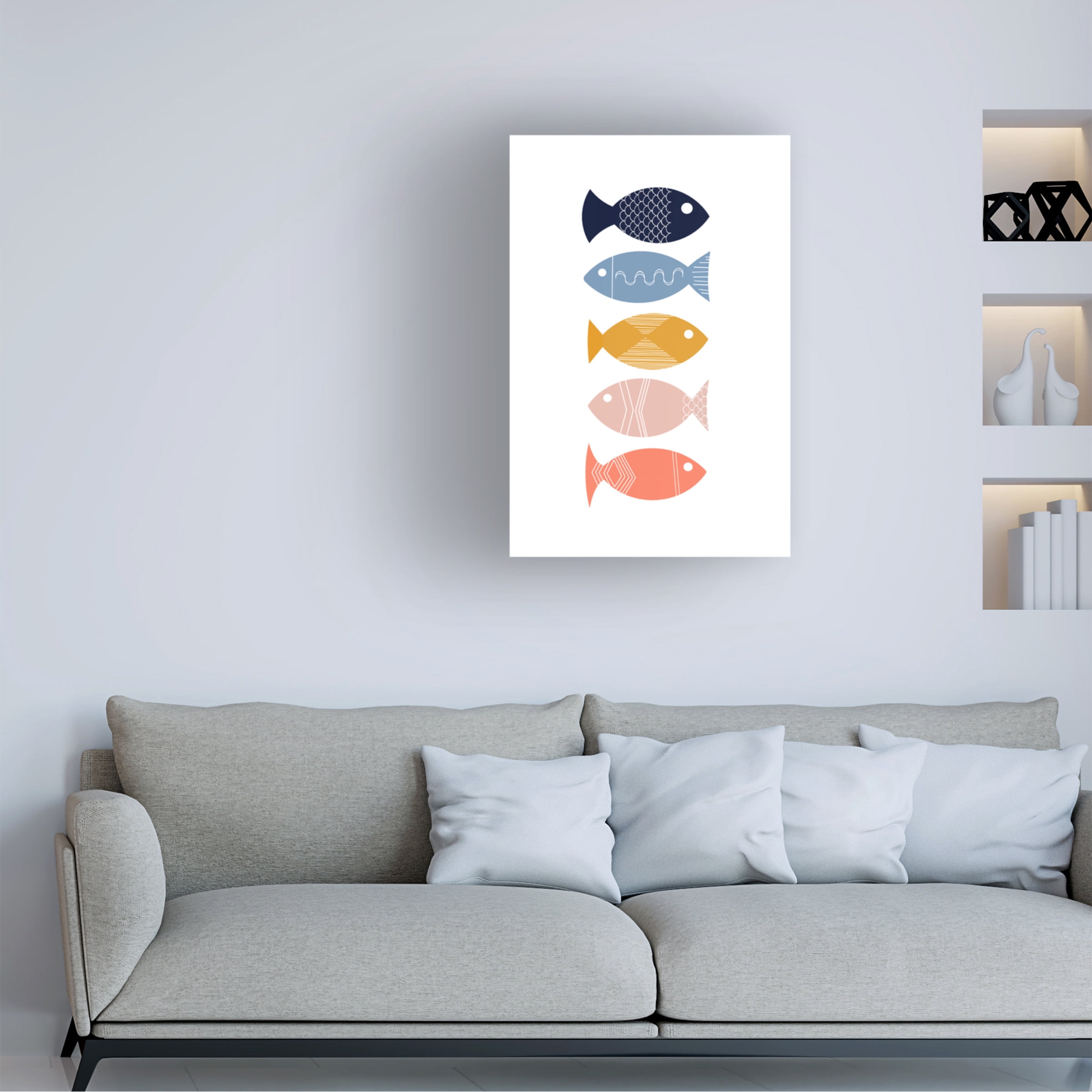 Canvas Wall Art - Tom Quartermaine 'Colorful Abstract Fish Scandinavian Style' Wall Art for Living Room, Bedroom, or Office DÃ©cor by Trademark Fine Art - 12 x 19 Inches