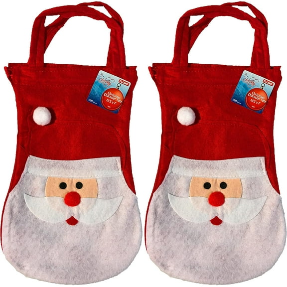 Christmas Fabric Santa Character Drawstring Totes (2 Pack)