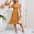 thumbnail image 3 of Falda Falda de gasa elegante con cuello en V cintura elástica estampada pequeña falda acampanada floral Cgtredaw para Mujer Amarillo T M, 3 of 6