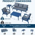 thumbnail image 3 of FOOWIN 7-Piece Patio Furniture Set, HDPE Outdoor Conversation Set with 5 Seating & Cushions, Perfect Patio Sofa Set for Garden, Porch, Backyard, Navy Frame with Grey Cushion, 3 of 7