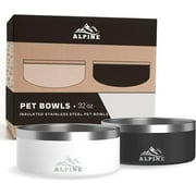 ALPINE Set of 2 Stainless Steel Dog Bowls, Non Slip, Metal Pet Bowl for Food and Water, Double Walled Insulated, Rustproof, Dishwasher Safe (32 oz, Black/White)