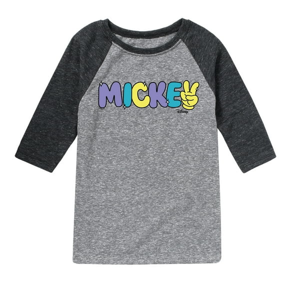 Disney - Mickey Multicolor Hand Peace Sign - Toddler & Youth Raglan Graphic T-Shirt