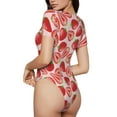 thumbnail image 3 of Daiia Cute Strawberry print Women's Crew Neck Short Sleeve Bodysuit Fashion Tops Fit Casual Basic Extender Bodysuit-Small, 3 of 9