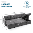 thumbnail image 4 of Weture Sectional Sleepe Sofa, 2 in 1 Pullout Couch Bed with Storage Chaise and Side Pocket, DarkGray, 4 of 7