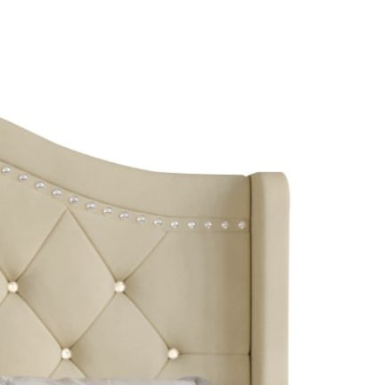 Home Design Bruce King Tufted Upholstered Platform Bed Frame with Wingback Headboard and Nailhead Trim, Beige, Easy Assembly