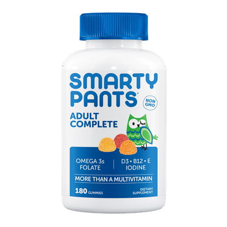 SmartyPants Gummy Vitamins: Adult Complete: Multivitamin, Omega 3s and Vitamin D3, Orange Lemon and Strawberry Banana,180 Ct