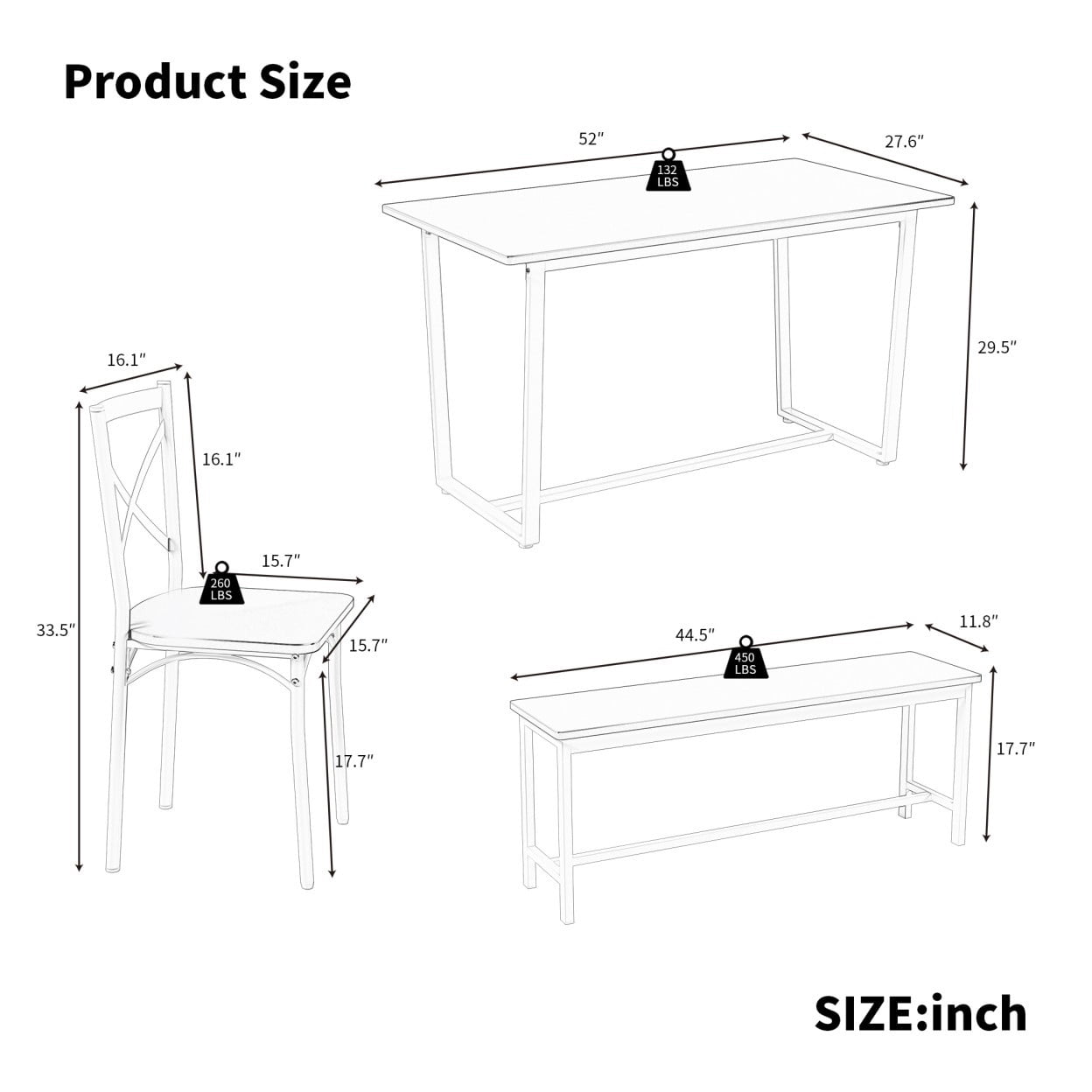 4 Piece Dining Table Set with 4 Chairs, Industrial Kitchen Table Set with Backrest Chairs, Modern Dining Room Furniture for Breakfast Nook, Apartment, Living Room, Gray