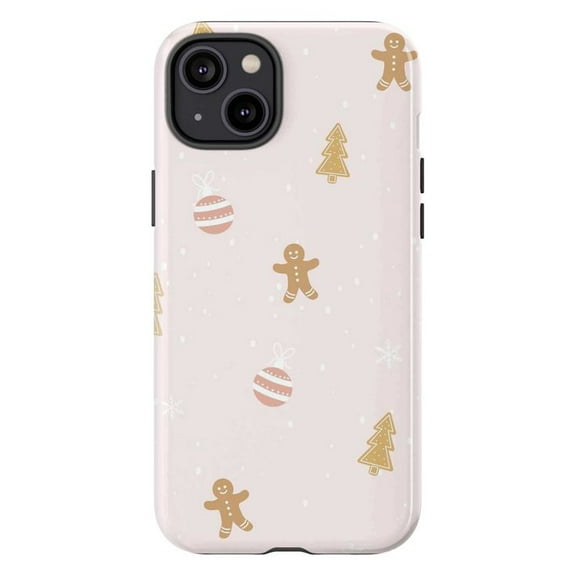 Gingerbread Christmas Phone Case, Holiday Tree and Ornament Design iPhone Cover, Festive Cute Protective Case for iPhone 16 15 14 13 12 11 Pro Plus Max Mini