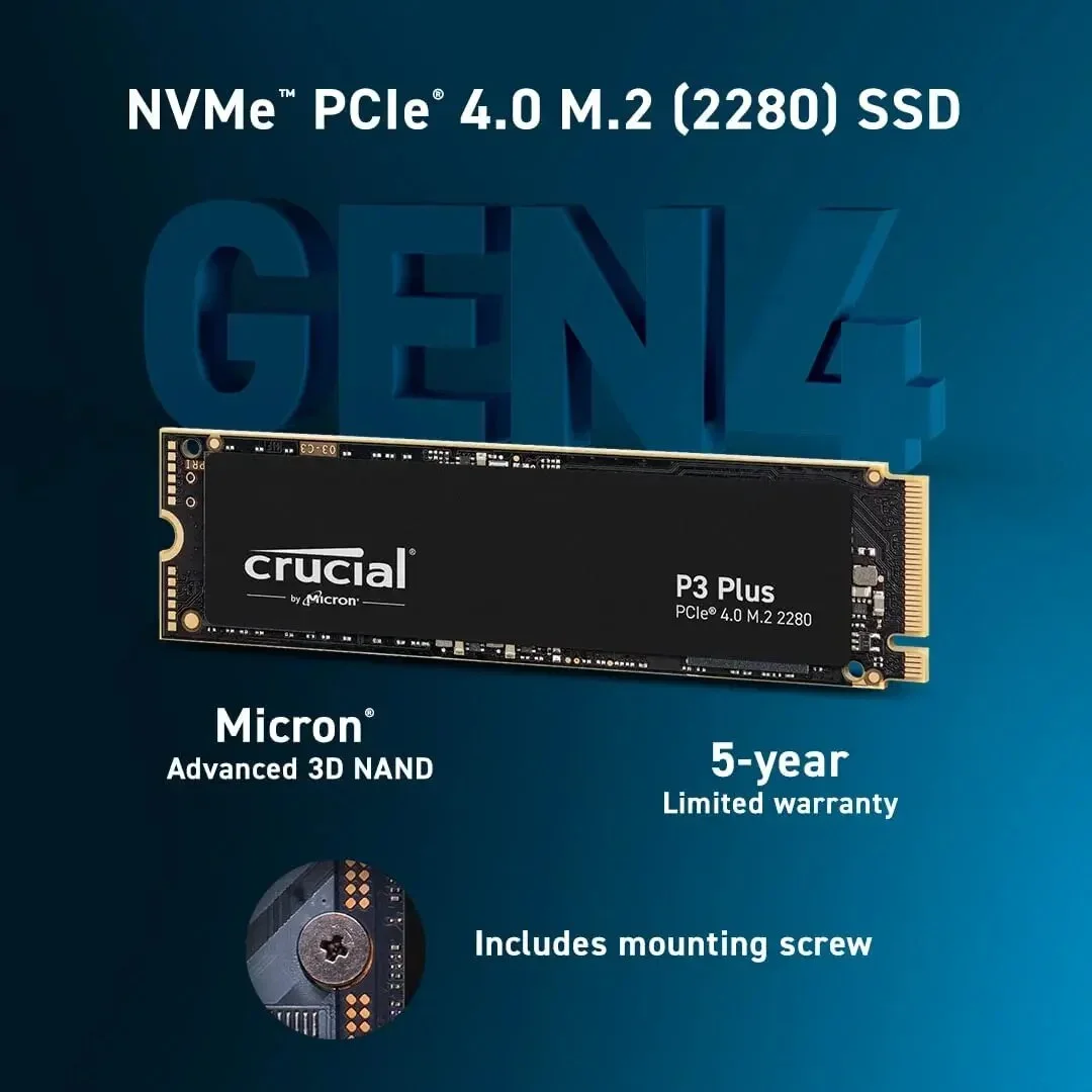 Crucial P3 Plus Internal SSD Drive, PCIe Gen4, M.2 2280, 500GB/1TB
