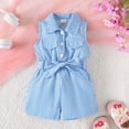 thumbnail image 2 of UngA Girls Cute Romper Button Down Belted Jumpsuit Toddler Kids Wide Leg Short Summer Stripe Outfits with Pockets 4-5 Years,Sky Blue, 2 of 7