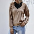 thumbnail image 2 of JINMGG V Neck Sweaters for Women Fall Winter Clearance,Fashion Women Casual V-neck Color Fake Two Piece Stitching Knitted Sweater, 2 of 9