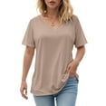 thumbnail image 5 of GEWSEY Womens V Neck Short Sleeve T Shirts Summer Tops 2025 Casual Loose Tees Trending Now (Khaki, XL), 5 of 7