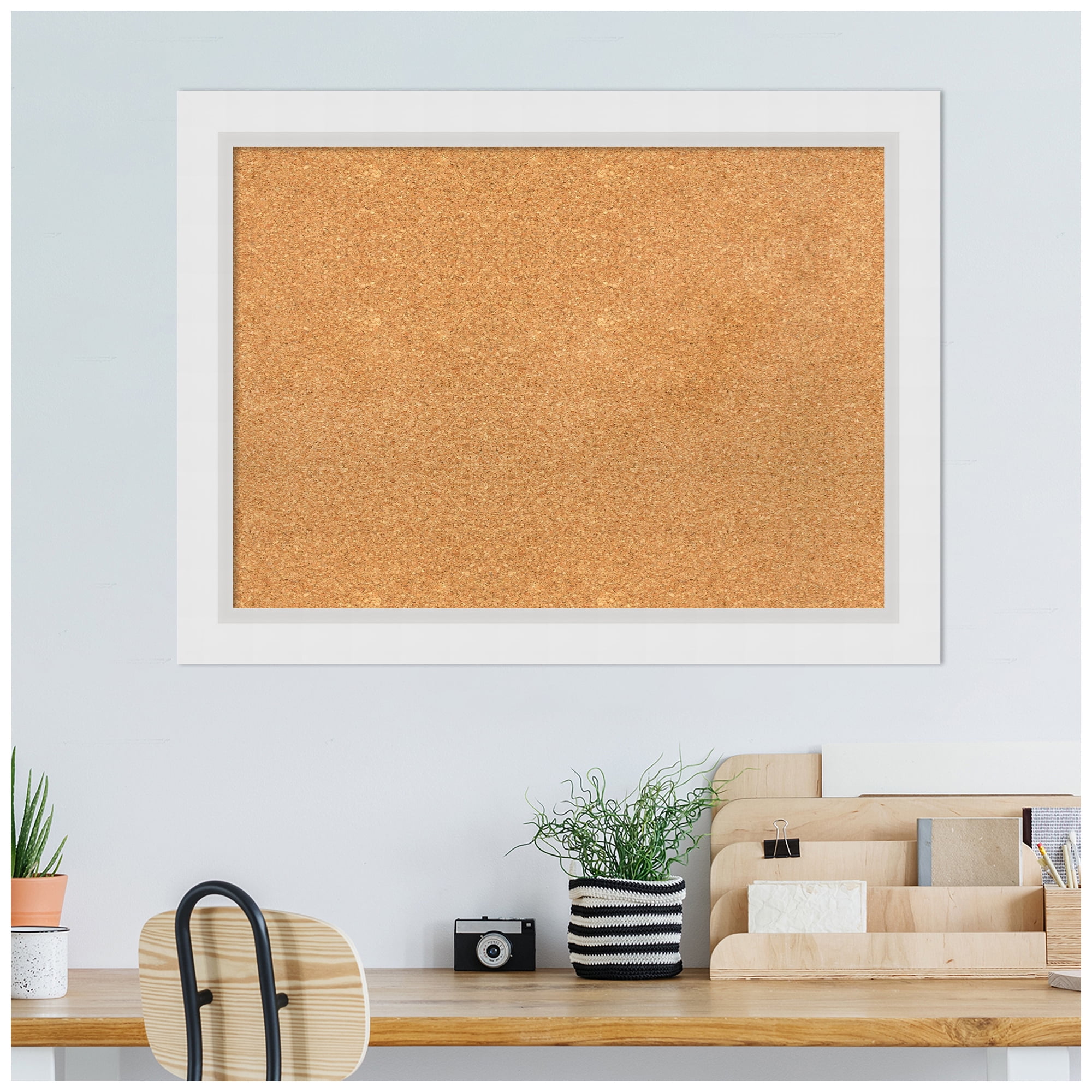 Amanti Art Natural Cork Board Wood Framed Blanco White Bulletin Board 32 in. x 24 in.