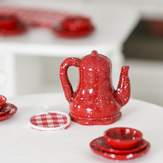 Miniature Dollhouse FAIRY GARDEN Accessories ~ Red Spatterware Teapot ~ NEW 