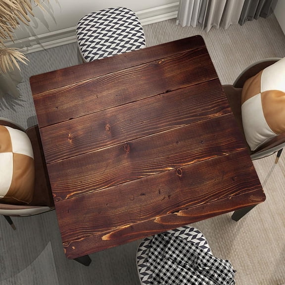 Wood Texture Square Tablecloth, Waterproof Polyester Cloths with Elastic Edge for Indoor Outdoor Decor, Fitted for 34"x34" Table Style 386