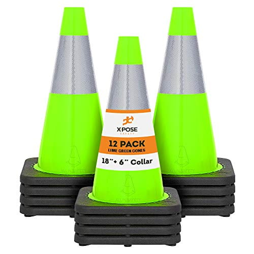 12 Cones CJ Safety 18 White PVC Traffic Safety Cones with 6 Reflective Collar Set of 12