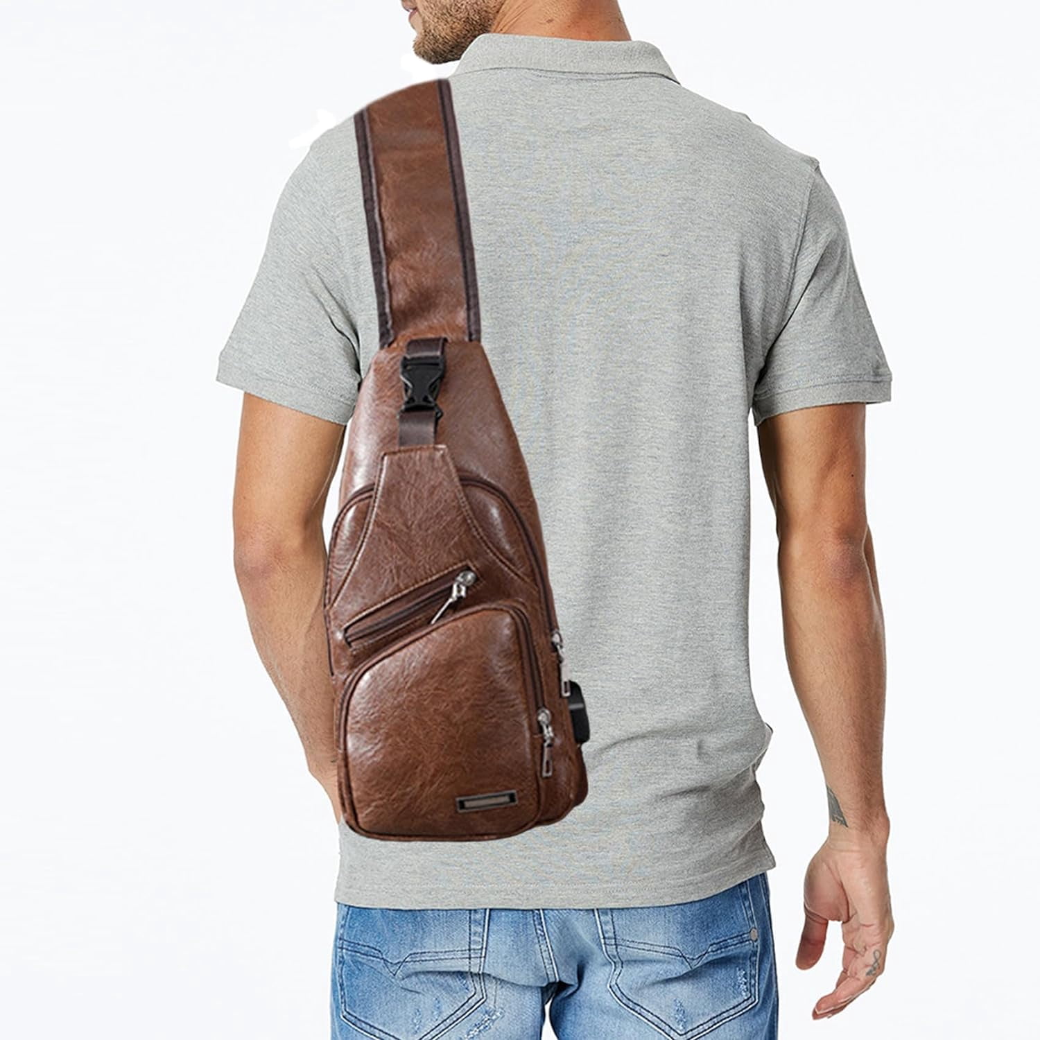 Men's Sling Bag Small Chest Crossbody Shoulder Bag with USB Charging Port