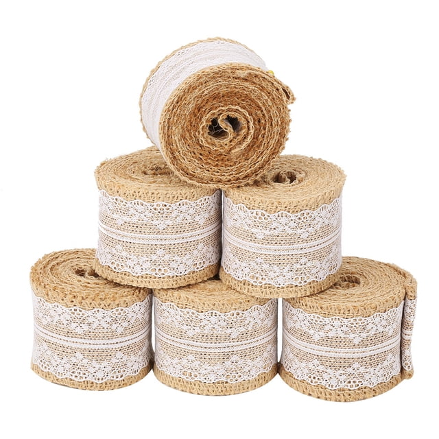 6 rollos de arpillera con cinta de yute de arpillera de encaje para decoración artesanal de boda, 2M/rollo, 6 uds.