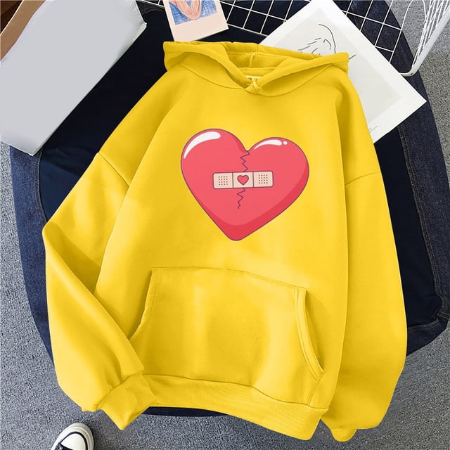 Meichang Sweatshirts Graphiques Cœur pour Femmes Imprimé Amusant Tendance Pull Ample Manches Longues avec Poche