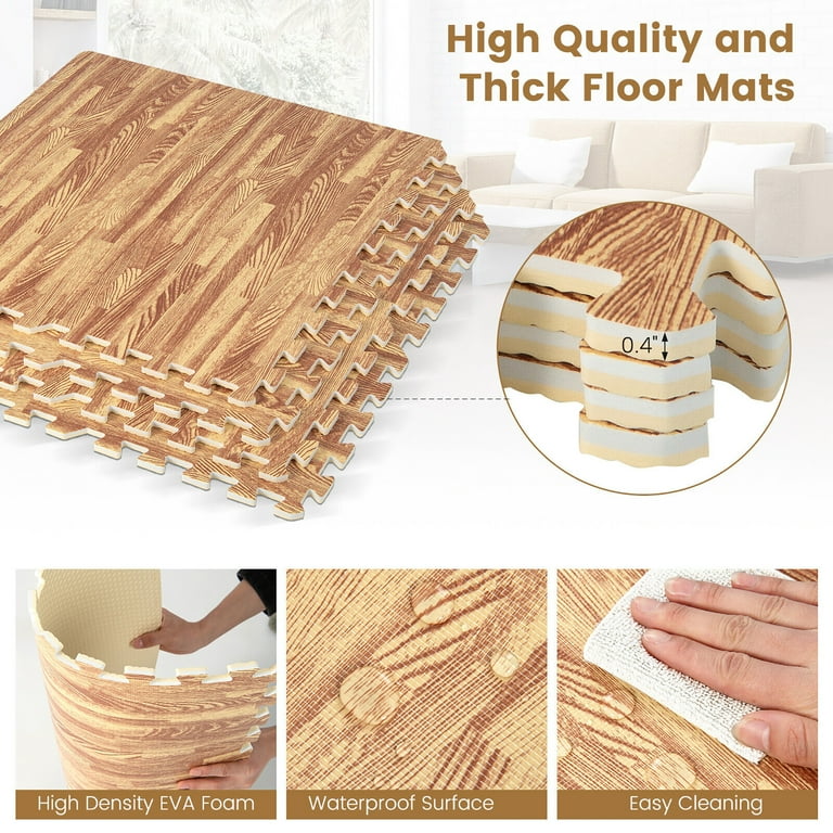 Gymax 12 Pieces EVA Foam Floor Interlocking Tile Mat w/ Natural Wood Grain Gymax 12 Pieces EVA Foam Floor Interlocking Tile Mat w/ Natural Wood Grain