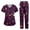 Wine, variant on LNZGNM Halloween Scrubs Set for Women V Neck Short Sleeve Pocket Comfortable Lightweight Breathable with Easy Care and Stretch Nurse Work Hospital,Orange(S)