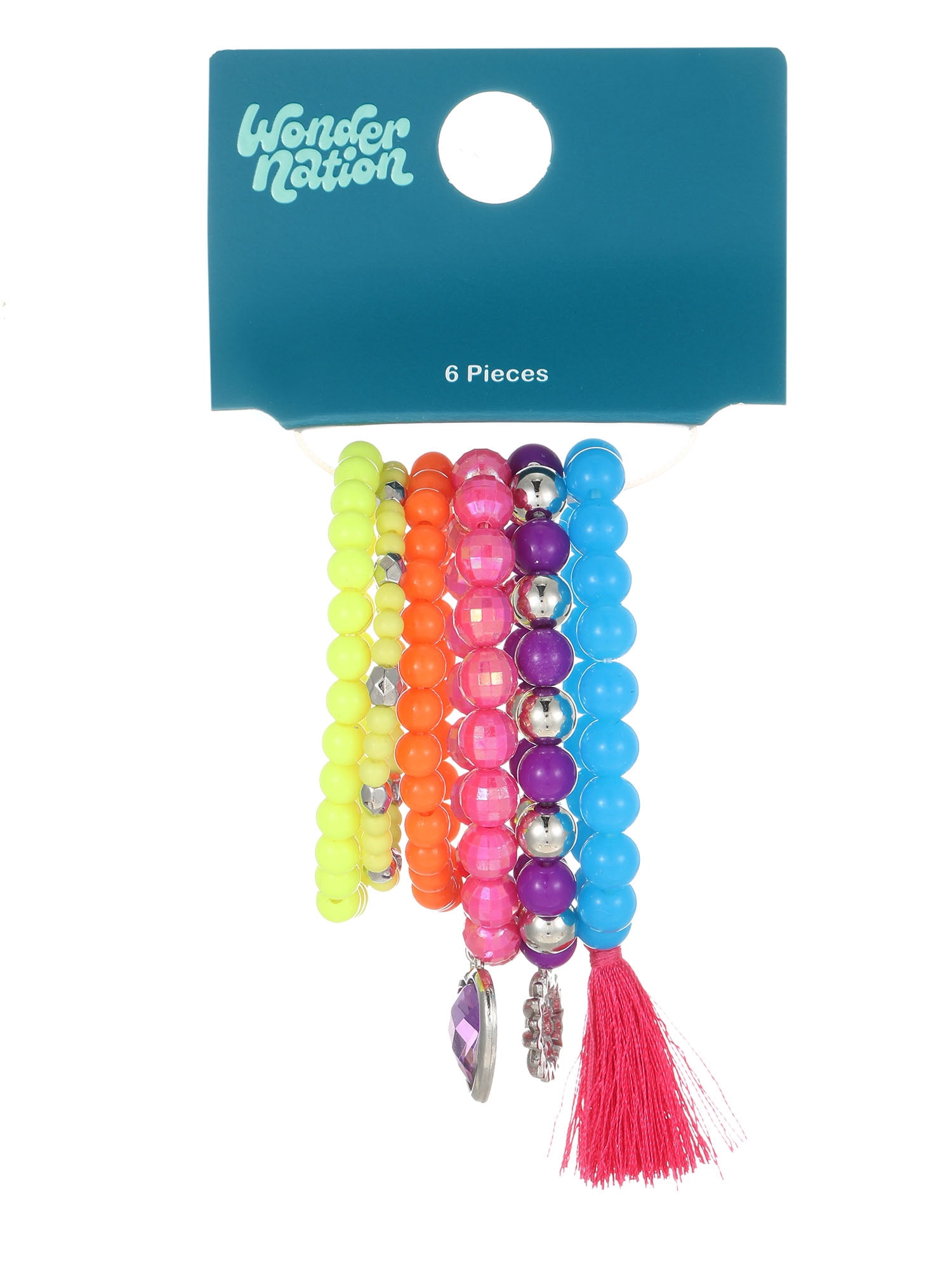 Wonder Nation Tassel Charm Bracelets, Multicolored, 6 Pack, 2.5 Inch Diameter