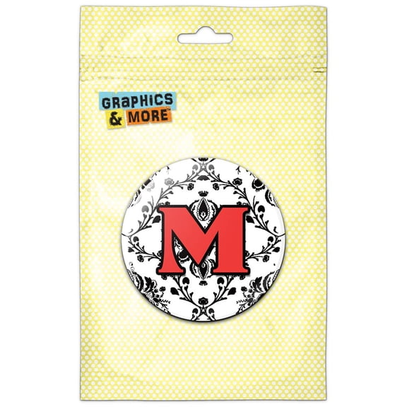 Letter M Initial Damask Elegant Red Black Refrigerator Button Magnet