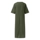 thumbnail image 5 of Vestido largo holgado de talla grande, manga corta, cuello en V, color liso, mezcla de lino, ligero y transpirable para llevar todo el día., 5 of 7
