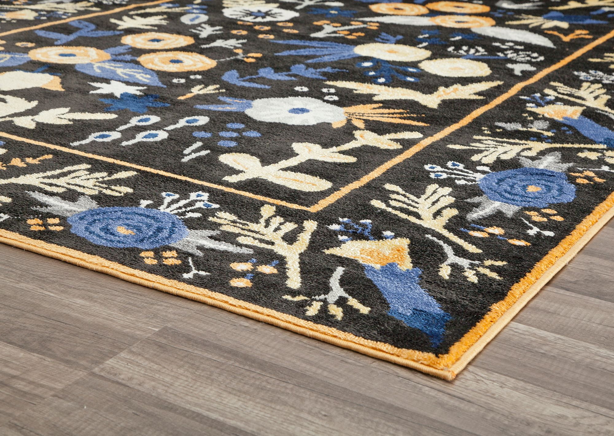 Rugs America Hanna VA30B Gardenia Golden Night Floral Transitional Black Area Rug, 9'x12'