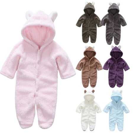 

PEZHADA Boys Girls Fall Winter Romper Jumpsuit Newborn Baby Long Sleeve Animal Style Thick Warm Climbing Romper jumpsuit Pink