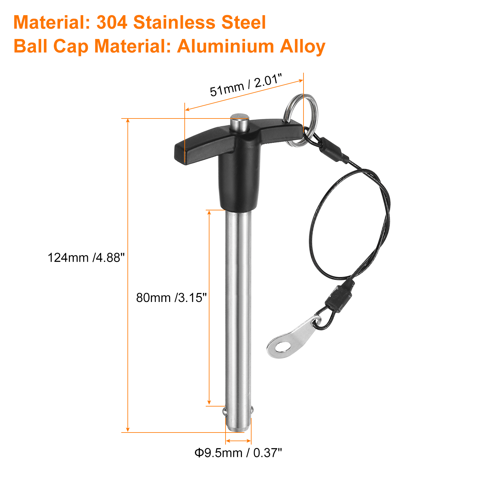 Uxcell 4Pack T Handle Lock Pins, 9.5mm x 80mm Usage Length Stainless Steel Push-Button Quick Release Pin