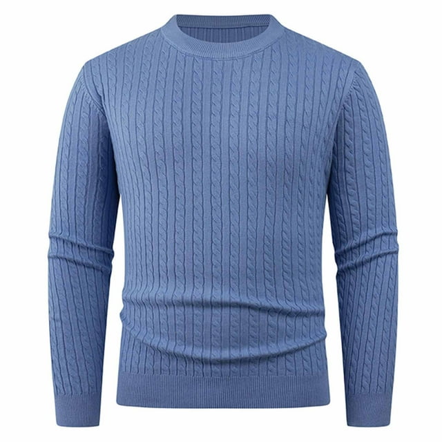 Kalauyu Chandail pour Hommes Col Rond Tricoté à Manches Longues Classique Doux avec Bord Nervuré
